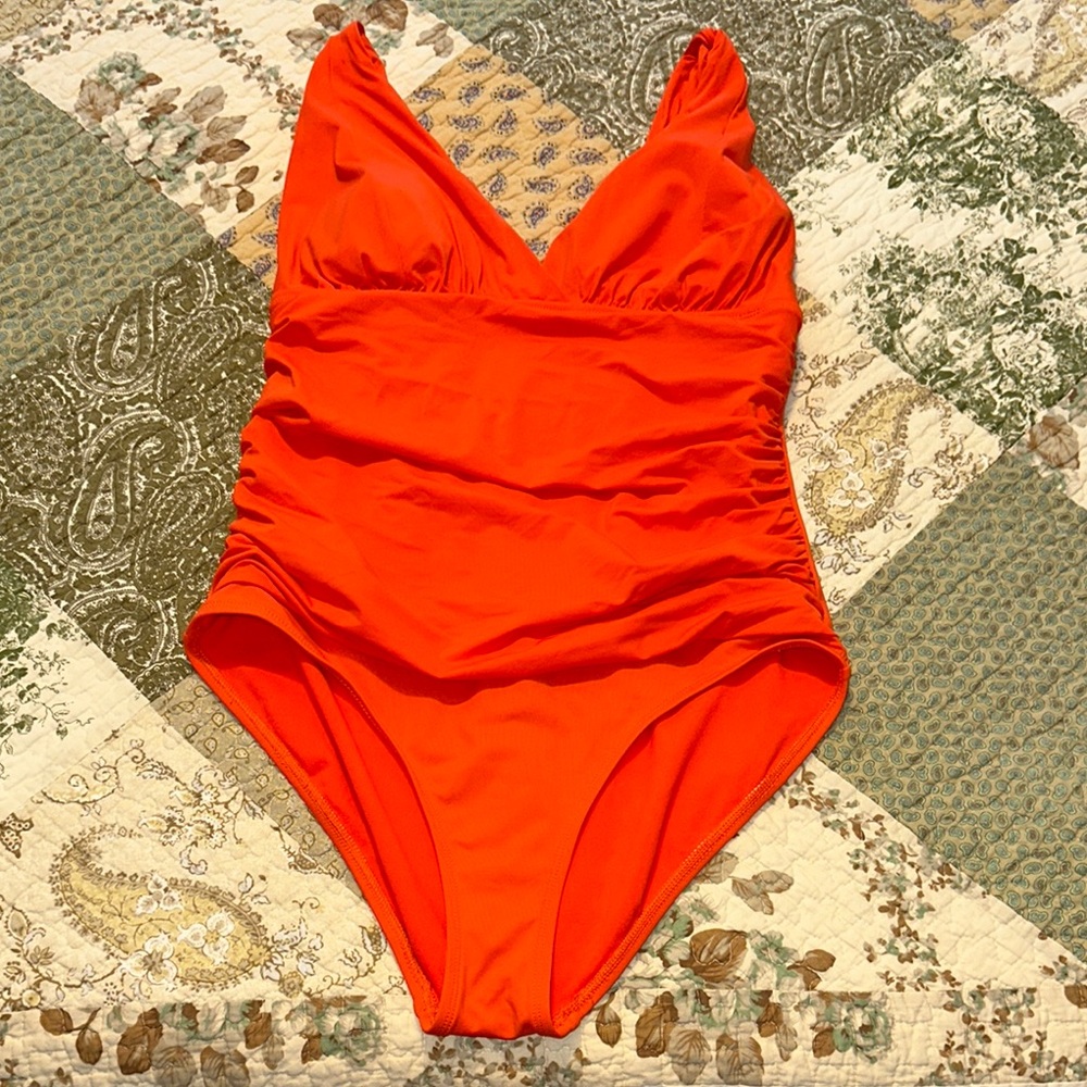 Women’s Liz Claiborne 14 Vibrant Orange One Piece Swimsuit